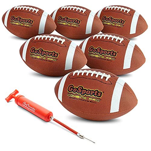  GoSports Combine Football 6 Pack - Regulation Size Official Composite Leather Balls