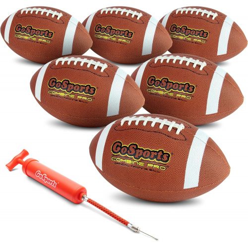  GoSports Combine Football 6 Pack - Regulation Size Official Composite Leather Balls