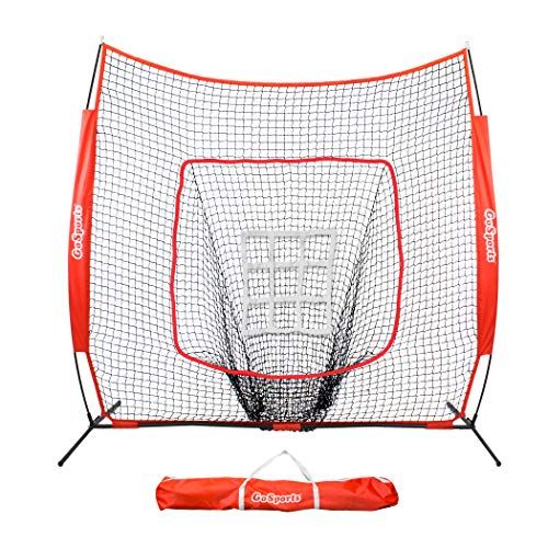  GoSports 7x7 Baseball & Softball Practice Hitting & Pitching Net with Bow Frame, Carry Bag and Bonus Strike Zone, Great for All Skill Levels