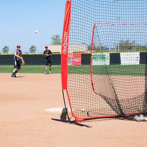  GoSports 7x7 Baseball & Softball Practice Hitting & Pitching Net with Bow Frame, Carry Bag and Bonus Strike Zone, Great for All Skill Levels