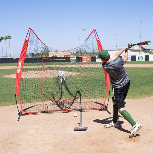  GoSports 7x7 Baseball & Softball Practice Hitting & Pitching Net with Bow Frame, Carry Bag and Bonus Strike Zone, Great for All Skill Levels