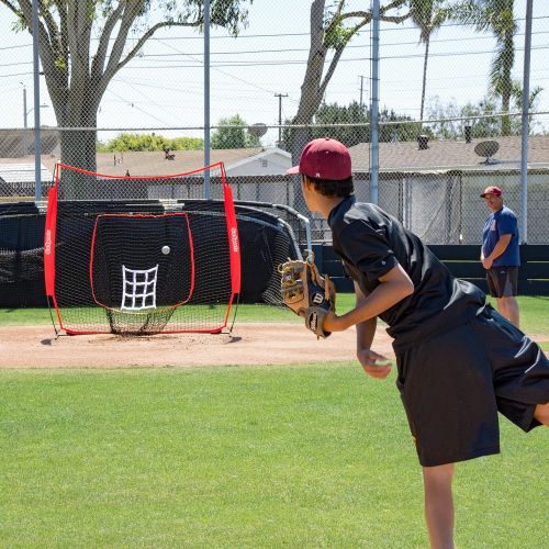  GoSports 7x7 Baseball & Softball Practice Hitting & Pitching Net with Bow Frame, Carry Bag and Bonus Strike Zone, Great for All Skill Levels