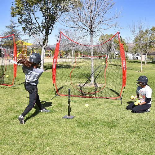  GoSports 7x7 Baseball & Softball Practice Hitting & Pitching Net with Bow Frame, Carry Bag and Bonus Strike Zone, Great for All Skill Levels