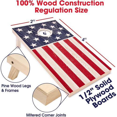  GoSports Flag Series Wood Cornhole Sets ? Choose between American Flag and State Flags ? Includes Two Regulation Size 4’ x 2’ Boards, 8 Bean Bags, Carrying Case and Game Rules