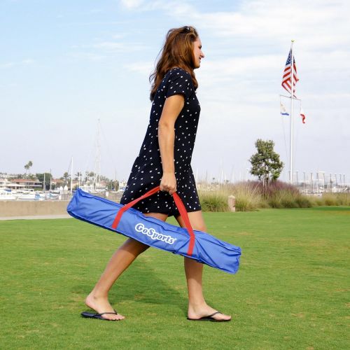  GoSports Portable PVC Framed Cornhole Toss Game Set with 8 Bean Bags and Travel Carrying Case - Choose American Flag Design, Red & Blue or Football