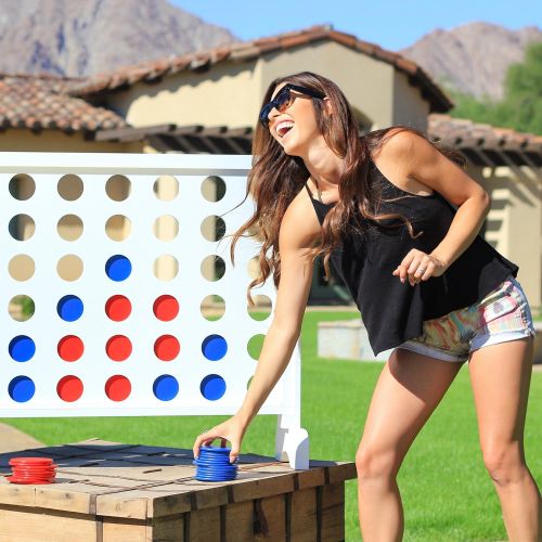  GoSports 3 Foot Width Giant Wooden 4 in a Row Game - Choose Between Classic White or Dark Stain - Jumbo 4 Connect Family Fun with Coins, Case and Rules