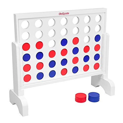  GoSports 2 Foot Width Giant Wooden 4 in a Row Game, Choose Between Classic White or Dark Stain - Huge 4 Connect Family Fun with Coins, Case and Rules