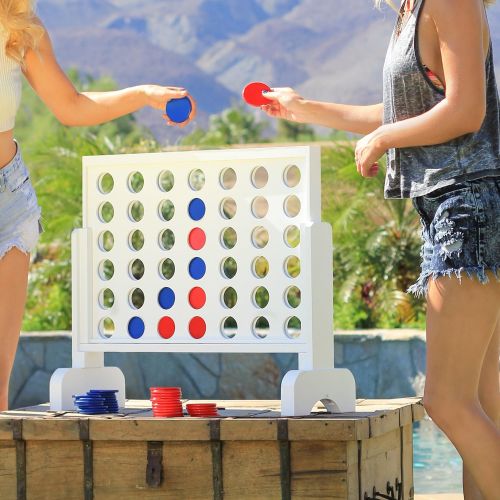 GoSports 2 Foot Width Giant Wooden 4 in a Row Game, Choose Between Classic White or Dark Stain - Huge 4 Connect Family Fun with Coins, Case and Rules