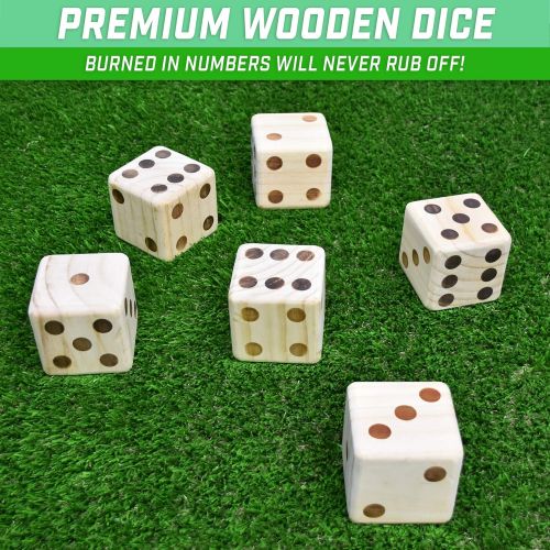  GoSports Giant Wooden Playing Dice Set with Bonus Rollzee and Farkle Scoreboard - Includes 6 Dice, Dry-Erase Scoreboard and Canvas Carrying Bag (Choose 2.5inch Dice or 3.5inch Dice