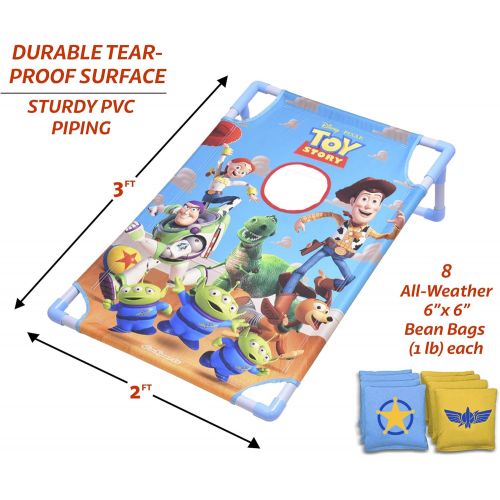  GoSports Disney Pixar Portable PVC Framed Cornhole Toss Game Set with 8 Bean Bags and Travel Carrying Case - Choose Between Frozen 2, Cars, Finding Nemo, and Toy Story