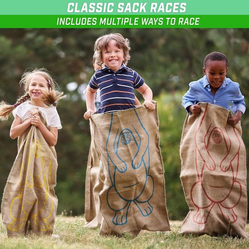  GoSports Roo Racers Sack Race Game 6 Pack - XL Size Burlap Potato Sack Races for Kids & Adults, Multi-Color