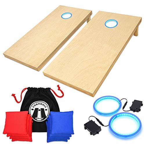  GoSports Solid Wood Regulation Cornhole Sets with LED Light Kit Bundle Pack Choose from Blue, Red or White LEDs