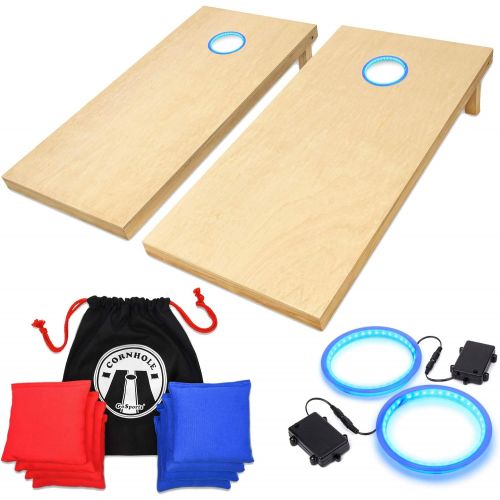  GoSports Solid Wood Regulation Cornhole Sets with LED Light Kit Bundle Pack Choose from Blue, Red or White LEDs