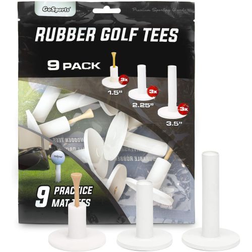  GoSports Rubber Golf Tees 9 Pack - 3X of 1.5”, 2.25” and 3.5” Tees - Universal with Artificial Turf Golf Mats, Multi