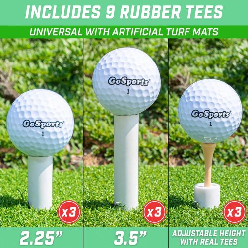  GoSports Rubber Golf Tees 9 Pack - 3X of 1.5”, 2.25” and 3.5” Tees - Universal with Artificial Turf Golf Mats, Multi