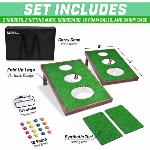  GoSports BattleChip Versus Golf Cornhole Game - Includes Two 3 x 2 Cornhole Chipping Targets, 16 Foam Balls, 2 Hitting Mats, Scorecard and Carrying Case