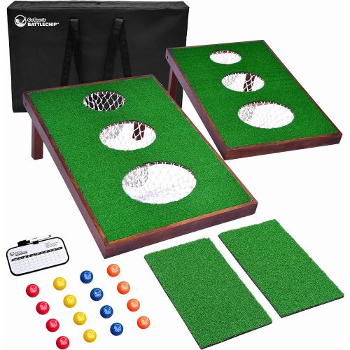  GoSports BattleChip Versus Golf Cornhole Game - Includes Two 3 x 2 Cornhole Chipping Targets, 16 Foam Balls, 2 Hitting Mats, Scorecard and Carrying Case
