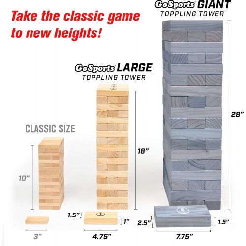  GoSports Giant Wooden Toppling Tower (stacks to 5+ feet) | Includes Bonus Rules with Gameboard | Made from Premium Pine Blocks