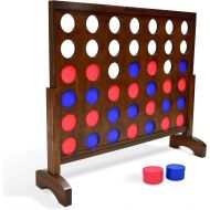 GoSports Giant Wooden 4 in a Row Game - 3 foot Width - With Coins, Portable Case and Rules