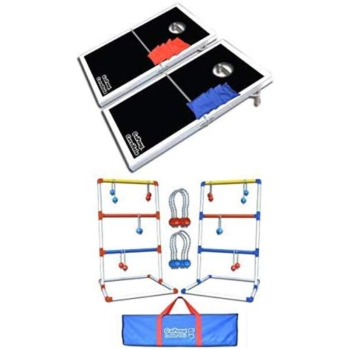  Bundle: GoSports CornHole PRO Regulation Size Bean Bag Toss Game Set (Black) and GoSports Premium Ladder Toss Game (includes carrying case)