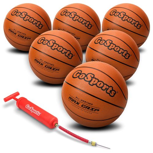  GoSports Indoor  Outdoor Rubber Basketball Six Pack with Pump & Carrying Bag