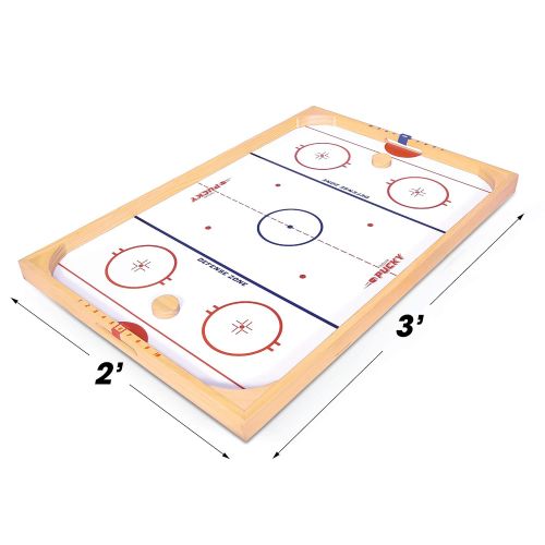  GoSports Hockey Ice Pucky Wooden Table Top Hockey Game for Kids & Adults - Includes 1 Game Board, 2 Hockey Sticks & 3 Pucks