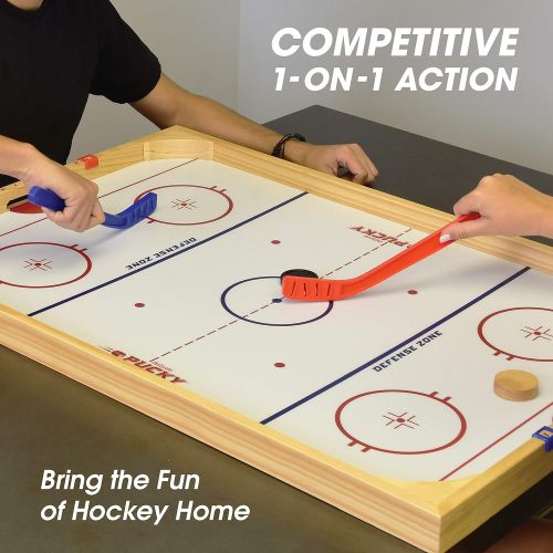  GoSports Hockey Ice Pucky Wooden Table Top Hockey Game for Kids & Adults - Includes 1 Game Board, 2 Hockey Sticks & 3 Pucks