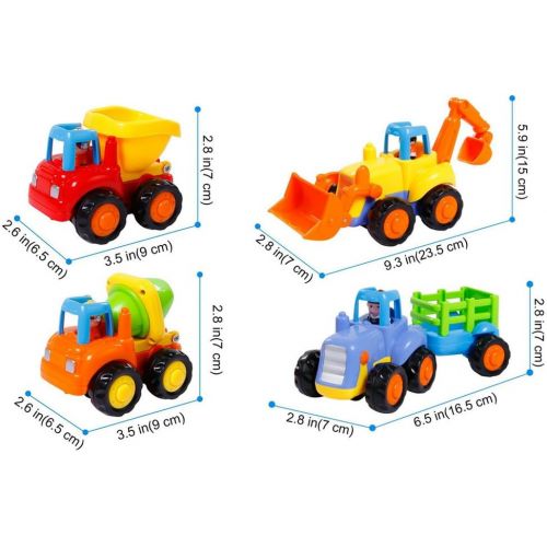  [아마존핫딜][아마존 핫딜] GoStock Friction Powered Cars Push and Go Construction Vehicles Toys Set of 4 Tractor,Bulldozer,Cement Mixer Truck,Dumper Push Back Cartoon Play for 1 2 3 Years Old Boys Toddlers K