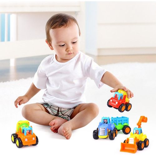  [아마존핫딜][아마존 핫딜] GoStock Friction Powered Cars Push and Go Construction Vehicles Toys Set of 4 Tractor,Bulldozer,Cement Mixer Truck,Dumper Push Back Cartoon Play for 1 2 3 Years Old Boys Toddlers K