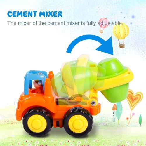  [아마존핫딜][아마존 핫딜] GoStock Friction Powered Cars Push and Go Construction Vehicles Toys Set of 4 Tractor,Bulldozer,Cement Mixer Truck,Dumper Push Back Cartoon Play for 1 2 3 Years Old Boys Toddlers K