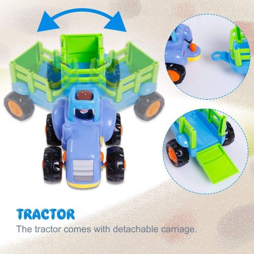  [아마존핫딜][아마존 핫딜] GoStock Friction Powered Cars Push and Go Construction Vehicles Toys Set of 4 Tractor,Bulldozer,Cement Mixer Truck,Dumper Push Back Cartoon Play for 1 2 3 Years Old Boys Toddlers K