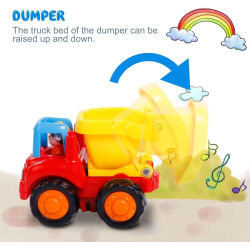  [아마존핫딜][아마존 핫딜] GoStock Friction Powered Cars Push and Go Construction Vehicles Toys Set of 4 Tractor,Bulldozer,Cement Mixer Truck,Dumper Push Back Cartoon Play for 1 2 3 Years Old Boys Toddlers K