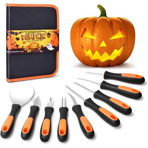  GoStock Pumpkin Carving Kit, Upgrade Soft Grip Rubber Handle 9 Pieces Pumpkin Carving Tools Set Heavy Duty Stainless Steel Masters Carving Kit with Zipper Bag for Halloween Jack-O-