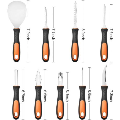  GoStock Pumpkin Carving Kit, Upgrade Soft Grip Rubber Handle 9 Pieces Pumpkin Carving Tools Set Heavy Duty Stainless Steel Masters Carving Kit with Zipper Bag for Halloween Jack-O-