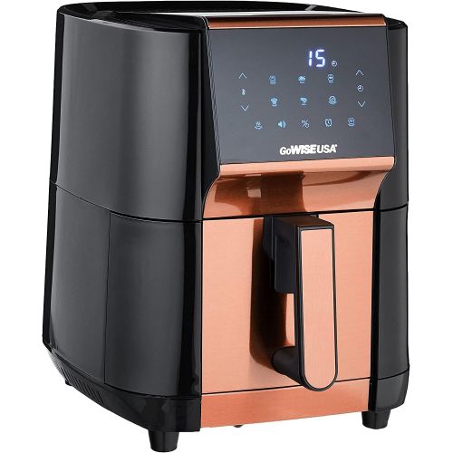  GoWISE USA 7-Quart Air Fryer & Dehydrator - with Ergonomic Touchscreen Display with Stackable Dehydrating Racks with Preheat & Broil Functions + 100 Recipes (Black/Copper))