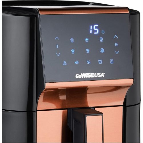  GoWISE USA 7-Quart Air Fryer & Dehydrator - with Ergonomic Touchscreen Display with Stackable Dehydrating Racks with Preheat & Broil Functions + 100 Recipes (Black/Copper))