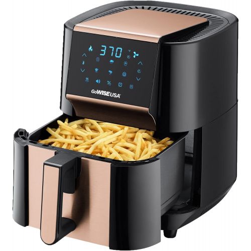  GoWISE USA 7-Quart Air Fryer & Dehydrator - with Ergonomic Touchscreen Display with Stackable Dehydrating Racks with Preheat & Broil Functions + 100 Recipes (Black/Copper))