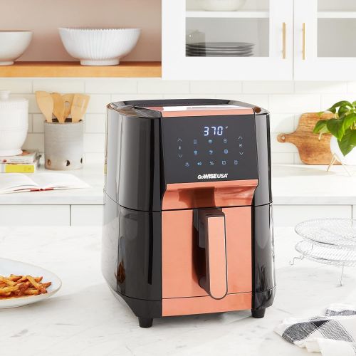  GoWISE USA 7-Quart Air Fryer & Dehydrator - with Ergonomic Touchscreen Display with Stackable Dehydrating Racks with Preheat & Broil Functions + 100 Recipes (Black/Copper))