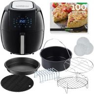 GoWISE USA GWAC22003 5.8-Quart Air Fryer with Accessories, 6 Pcs, (Black), Qt & GWA0006 Perforated Parchment Non-Stick Liners for Air Fryers, Steaming, Dumplings-100 Pcs, 9 Inches,