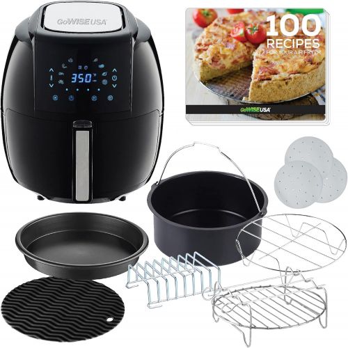  GoWISE USA GWAC22003 5.8-Quart Air Fryer with Accessories, 6 Pcs, (Black), Qt & GWA0006 Perforated Parchment Non-Stick Liners for Air Fryers, Steaming, Dumplings-100 Pcs, 9 Inches,