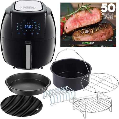  GoWISE USA GWAC22003 5.8-Quart Air Fryer with Accessories, 6 Pcs, and 8 Cooking Presets + 50 Recipes (Black), Qt