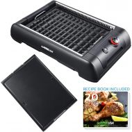 GoWISE USA GW88000 2-in-1 Smokeless Indoor Grill and Griddle with Interchangeable Plates and Removable Drip Pan + 20 Recipes (Black), Large