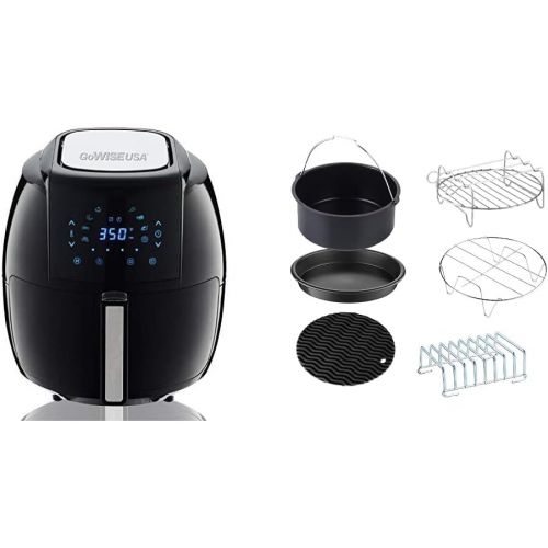  GoWISE USA 1700-Watt 5.8-QT 8-in-1 Digital Air Fryer with Recipe Book, Black & 6 Piece Accessory Kit for 5.0 7.0-Quarts Electric Air Fryer, XL, DAA