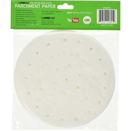  [아마존베스트]GoWISE USA GWA0005 Perforated Parchment Non-Stick Liners for Air Fryers, Steaming, Dumplings-100 Pcs, 7.5 Inches, White