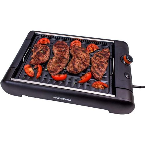  GoWISE USA GW88000 2-in-1 Smokeless Indoor Grill and Griddle with Interchangeable Plates and Removable Drip Pan + 20 Recipes (Black), Large