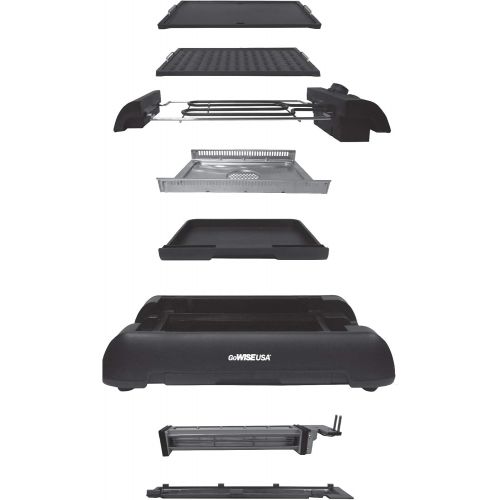  GoWISE USA GW88000 2-in-1 Smokeless Indoor Grill and Griddle with Interchangeable Plates and Removable Drip Pan + 20 Recipes (Black), Large