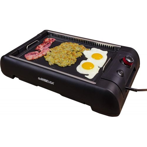  GoWISE USA GW88000 2-in-1 Smokeless Indoor Grill and Griddle with Interchangeable Plates and Removable Drip Pan + 20 Recipes (Black), Large