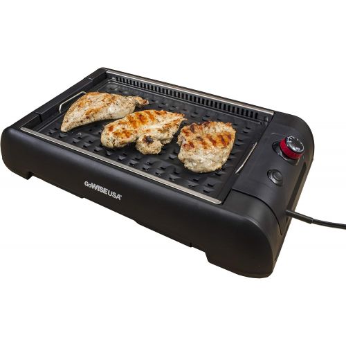  GoWISE USA GW88000 2-in-1 Smokeless Indoor Grill and Griddle with Interchangeable Plates and Removable Drip Pan + 20 Recipes (Black), Large