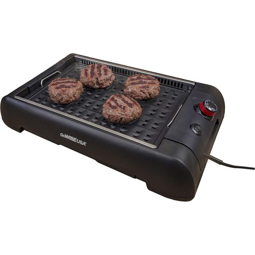  GoWISE USA GW88000 2-in-1 Smokeless Indoor Grill and Griddle with Interchangeable Plates and Removable Drip Pan + 20 Recipes (Black), Large