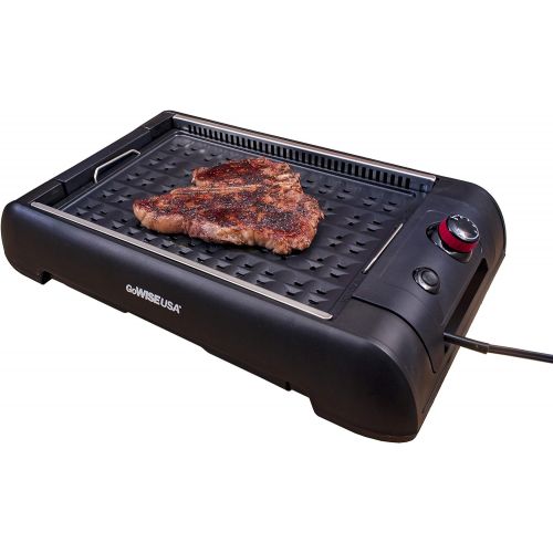  [아마존베스트]GoWISE USA GW88000 2-in-1 Smokeless Indoor Grill and Griddle with Interchangeable Plates and Removable Drip Pan + 20 Recipes (Black), Large